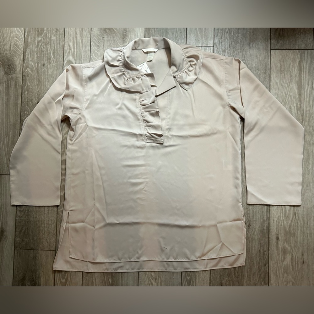 NWT-H&M Long Sleeve Cream Blouse With Ruffles- Size XS-Large(see description)